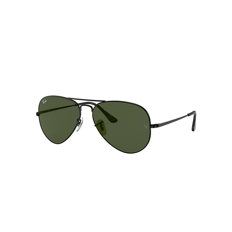 Ray-Ban Aviator Metal II Sunglasses Black Frame Green Lenses 55-14