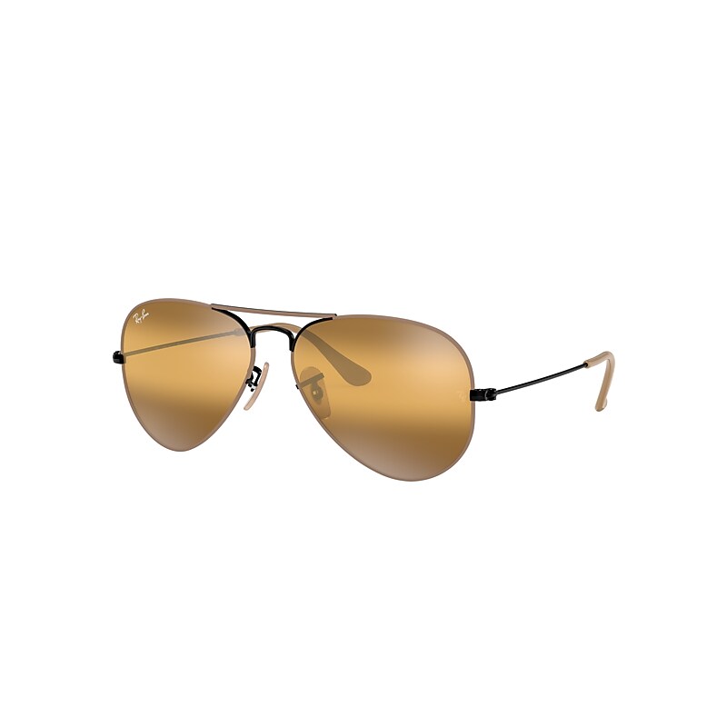 Ray-Ban Aviator Mirror Sunglasses Black Frame Yellow Lenses 58-14