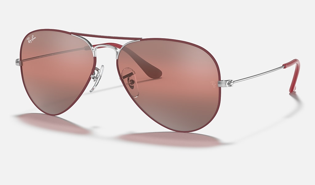 Aviator Mirror Sunglasses In Bordeaux On Silver And Purple Ray Ban