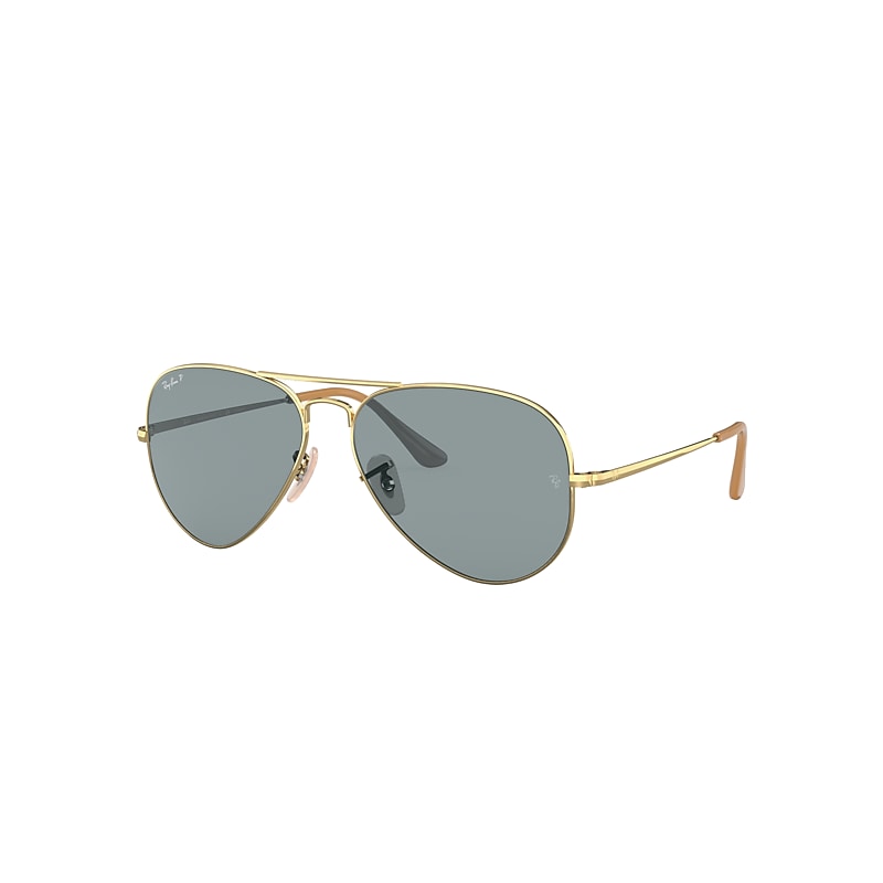 Ray-Ban Aviator Metal II Sunglasses Gold Frame Blue Lenses Polarized 58-14