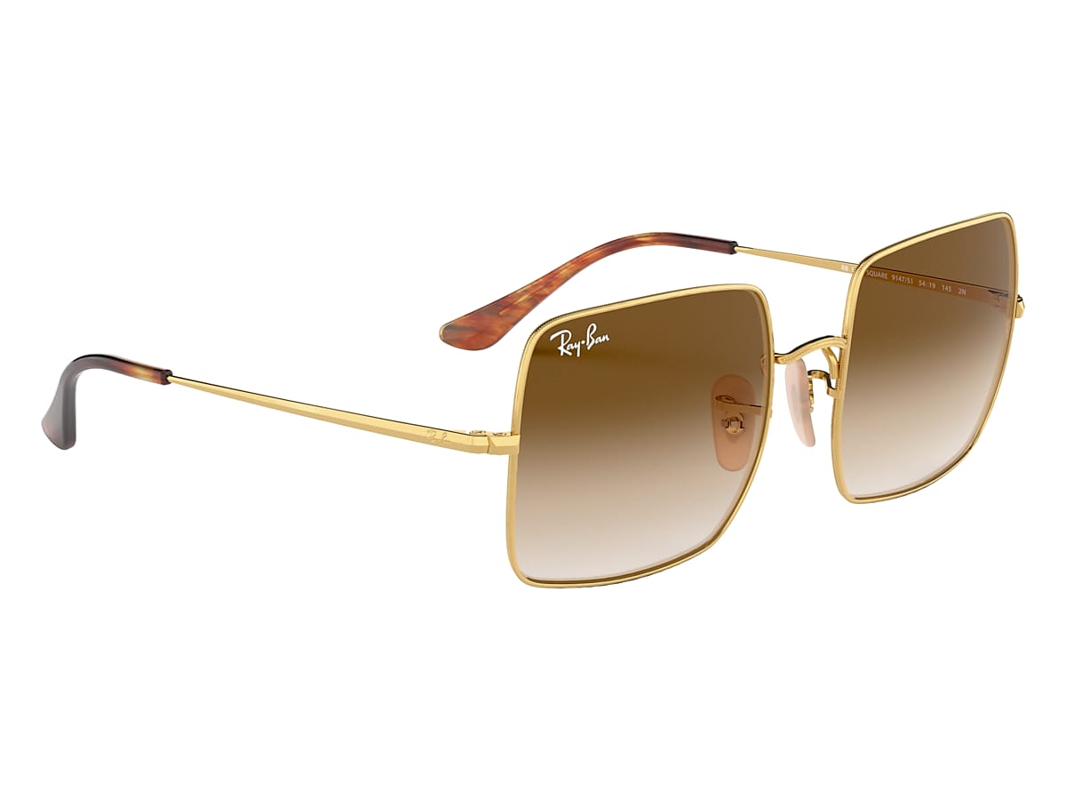 Ray-Ban Square Classic Gold Sunglasses, Brown Lenses - RB1971 915751 54-19