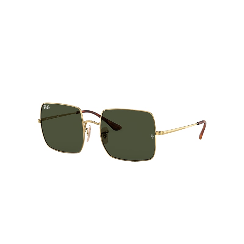 Ray-Ban Square 1971 Classic Sunglasses Gold Frame Green Lenses 54-19
