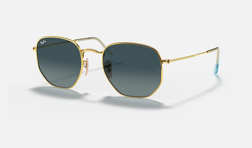 Hexagonal Flat Lenses Sunglasses in Gold and Blue | Ray-Ban®