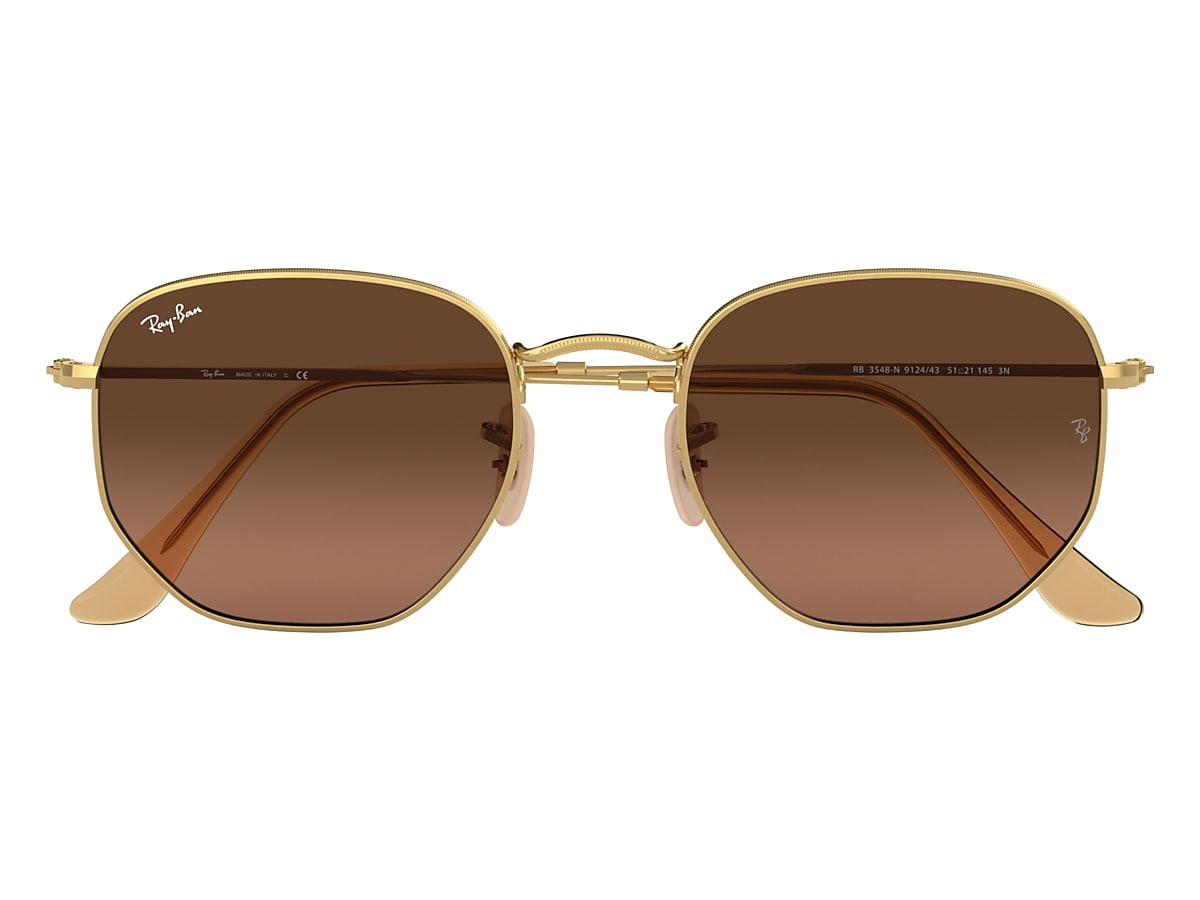 Ray-Ban RB3548N Hexagonal gold frame with blue/grey gradient