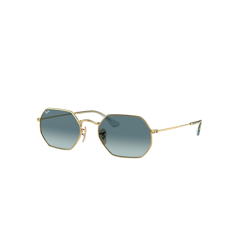 Ray-Ban Octagonal Classic Sunglasses Gold Frame Blue Lenses 53-21