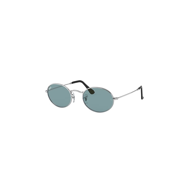 Ray-Ban Oval @collection Sunglasses Silver Frame Blue Lenses 51-21 product image