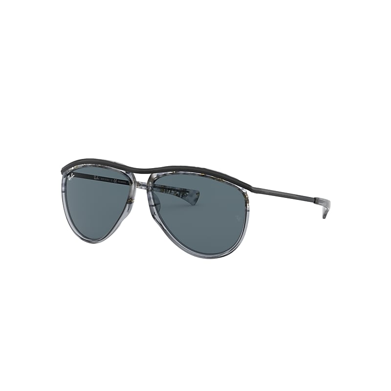 Ray-Ban Aviator Olympian Sunglasses Black Frame Blue Lenses 59-13