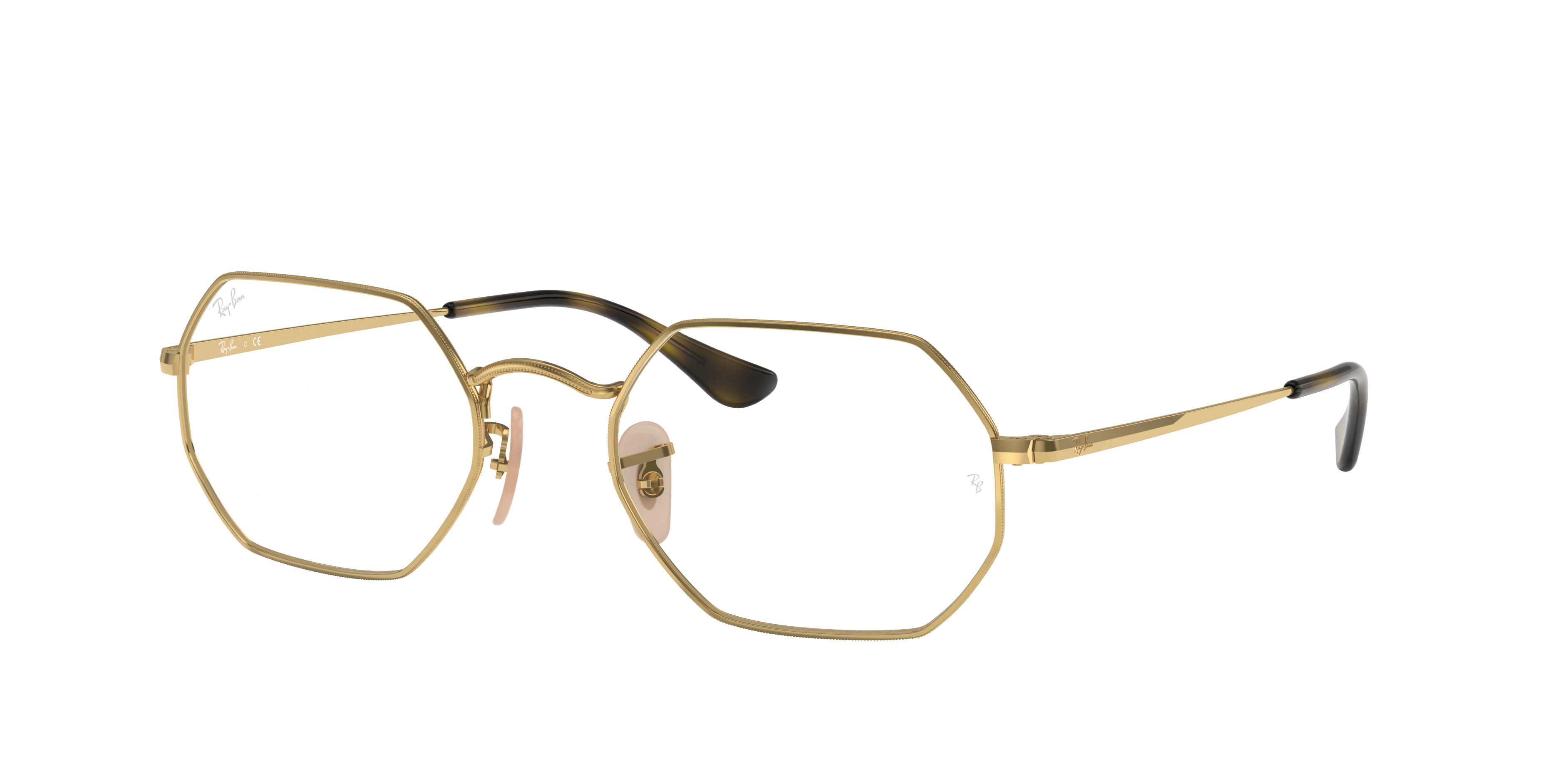 Octagonal Optics Eyeglasses with Striped Havana Frame | Ray-Ban®