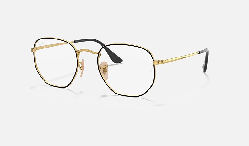 HEXAGONAL OPTICS Eyeglasses with Black On Gold Frame RB6448