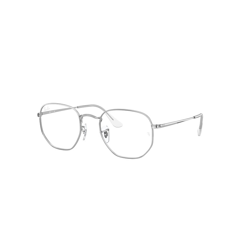 Ray-Ban Hexagonal Optics Eyeglasses Silver Frame Clear Lenses 54-21