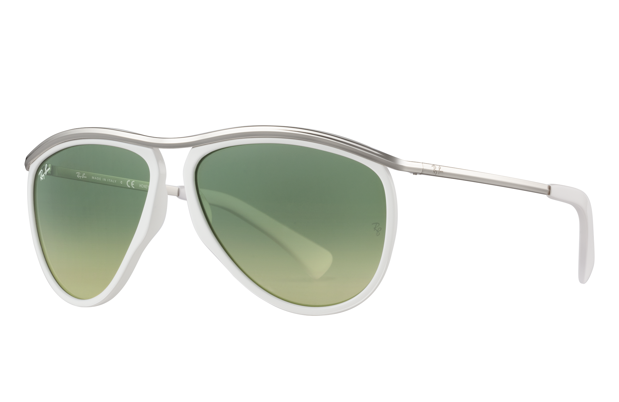 Olympian Aviator Hd60 Sunglasses in White and Green | Ray-Ban®