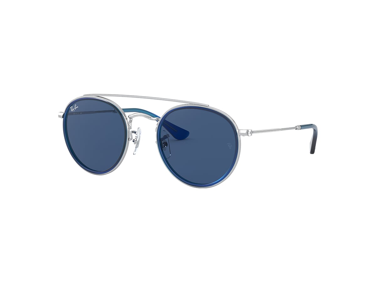 ROUND DOUBLE BRIDGE KIDS Sunglasses in Blue On Silver and Dark