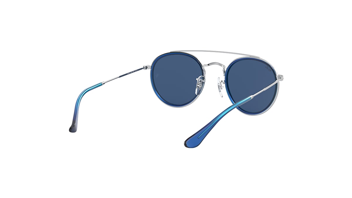 ROUND DOUBLE BRIDGE KIDS Sunglasses in Blue On Silver and Dark