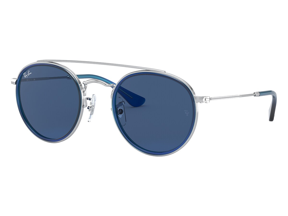 ROUND DOUBLE BRIDGE KIDS Sunglasses in Blue On Silver and 