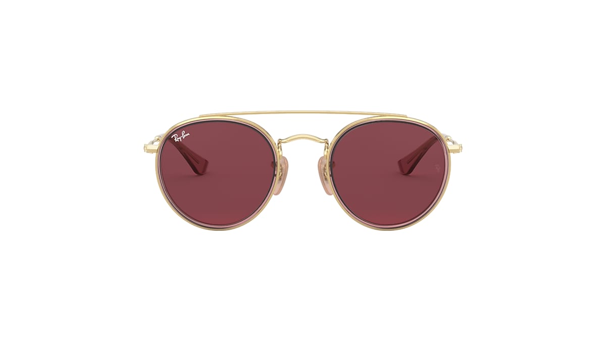 Ray Ban Sunglasses Round Double Bridge Kids Pink On Gold Frame Violet Lenses