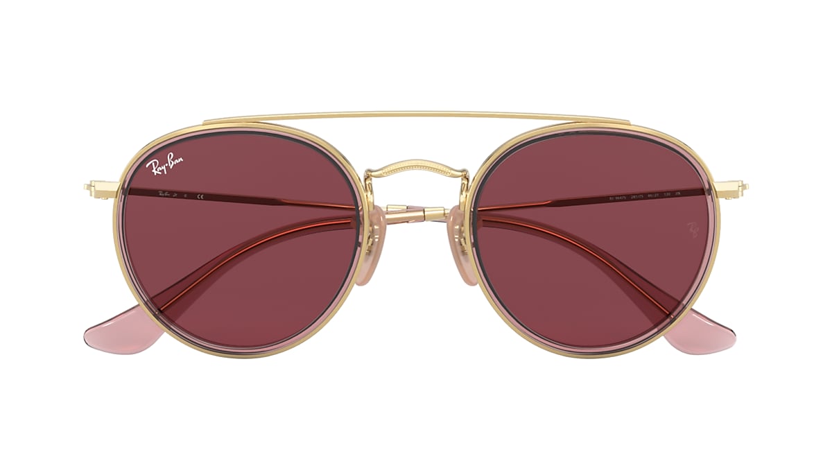 ROUND DOUBLE BRIDGE KIDS Sunglasses in Pink On Gold and Dark 