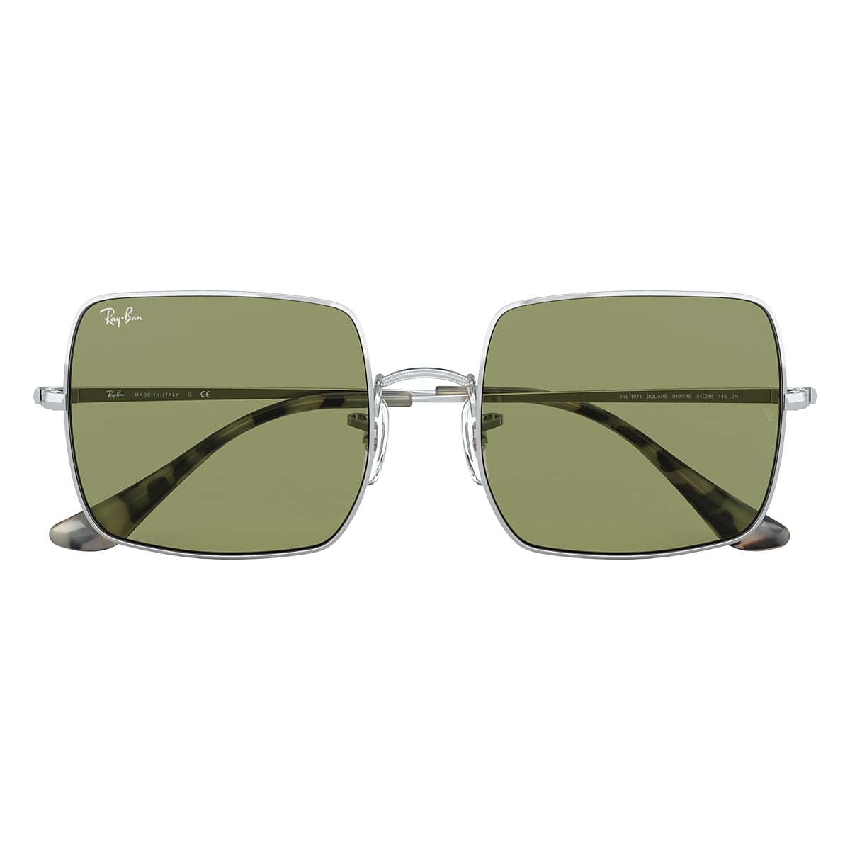 Square 1971 Classic Sunglasses in Silver and Light Green | Ray-Ban®