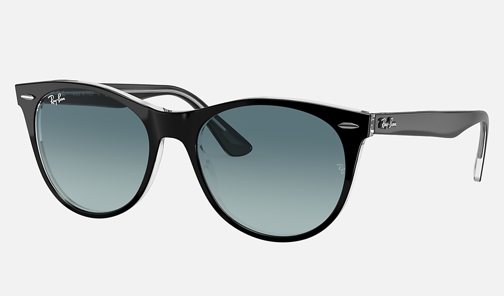 Ray-Ban Wayfarer II ORB2185 Black On Transparent With Blue Gradient Grey Lenses Ray-Ban RX2185V Wayfarer II Tortoise/Blue Eyeglasses  main image 4