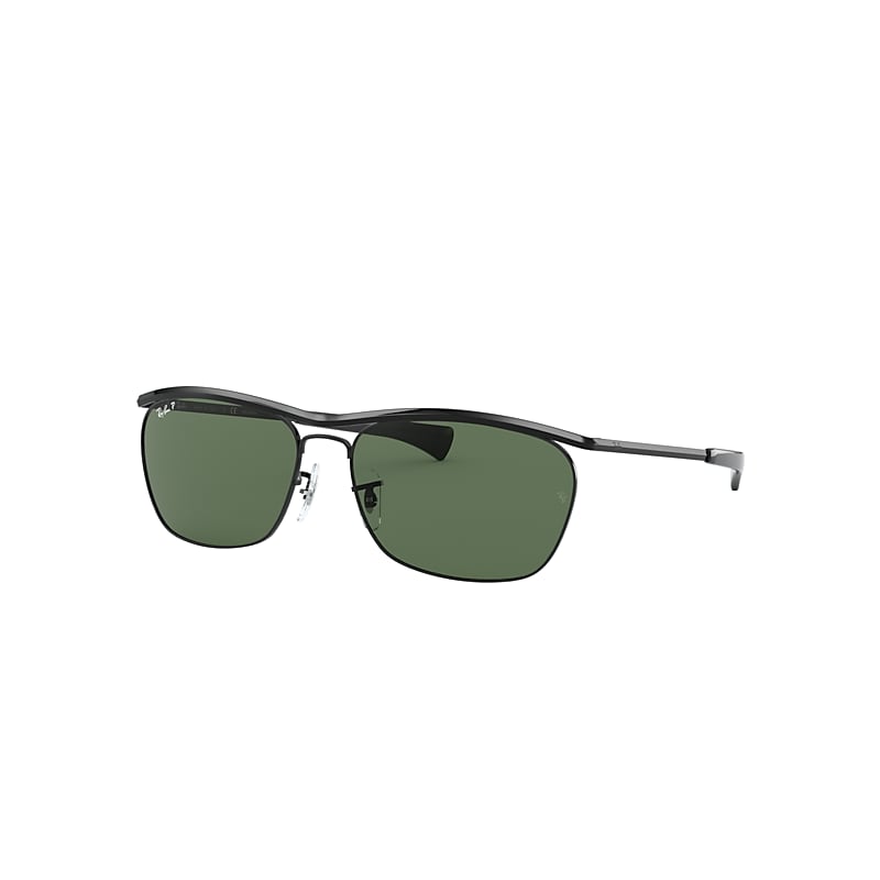 Ray-Ban Olympian II Deluxe Sunglasses Shiny Black Frame Green Lenses Polarized 60-16