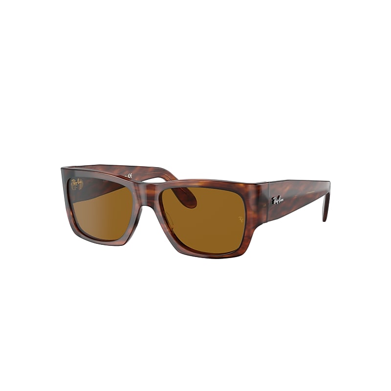 Ray-Ban Nomad Sunglasses Striped Havana Frame Brown Lenses 54-17