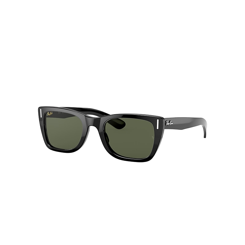 Ray-Ban Caribbean Sunglasses Shiny Black Frame Green Lenses 52-22