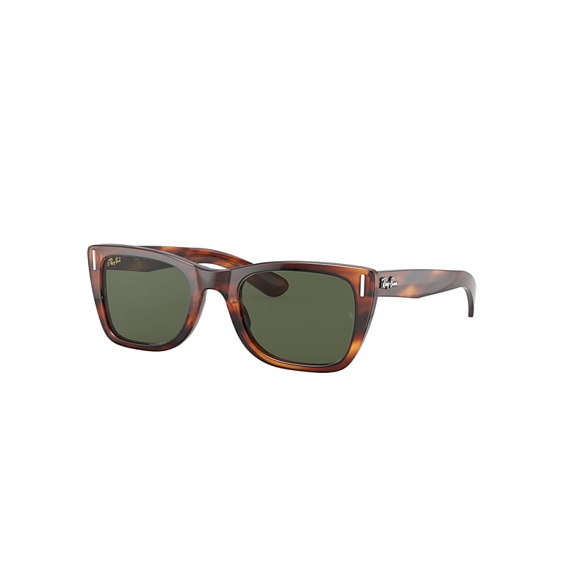 Ray-Ban Caribbean Sunglasses Striped Havana Frame Green Lenses 52-22