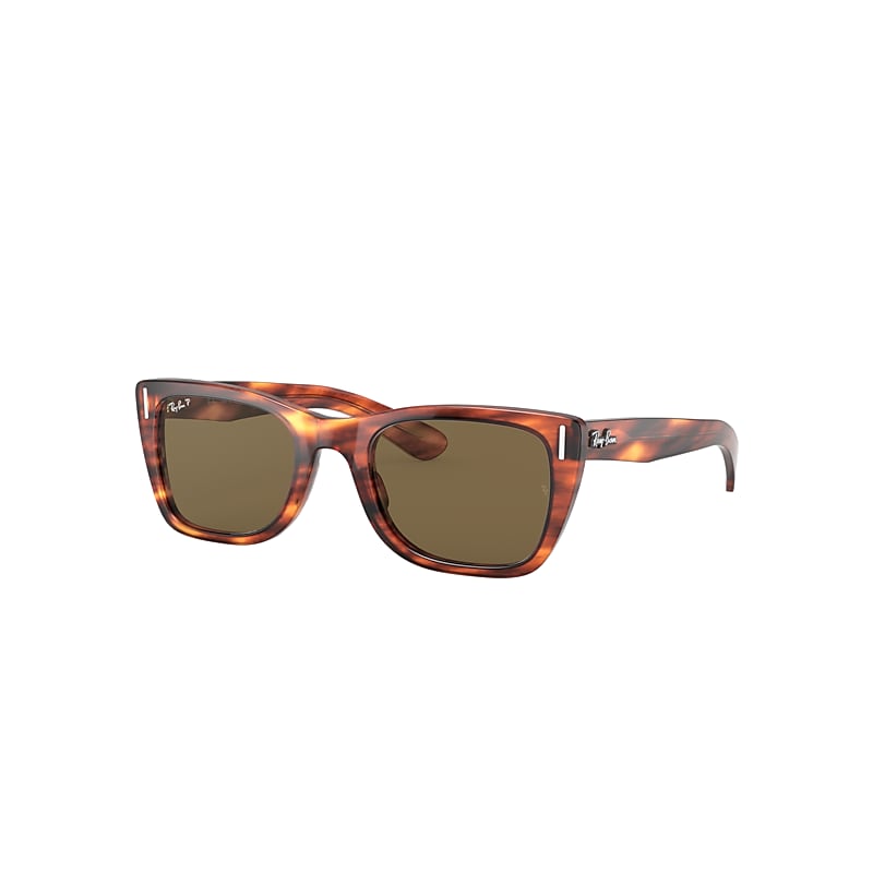 Ray-Ban Caribbean Sunglasses Striped Havana Frame Brown Lenses Polarized 52-22