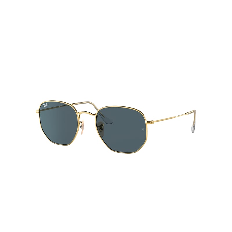 Ray Ban Hexagonal Sunglasses Arista Frame Blue Lenses 51-21 In Gold