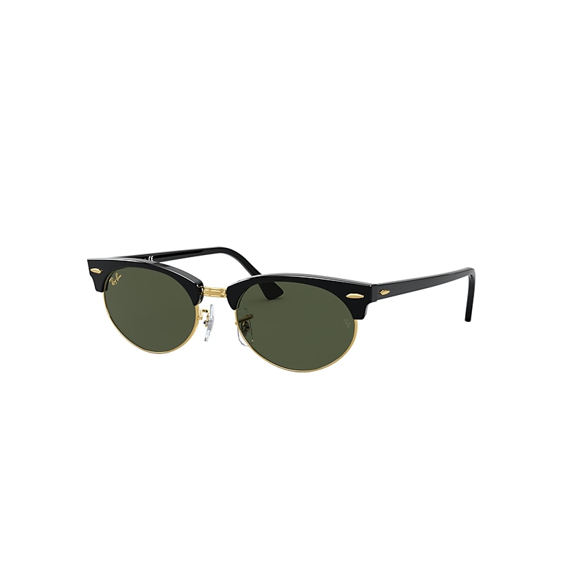 Ray-Ban Clubmaster Oval Legend Gold Sunglasses Shiny Black Frame Green Lenses 52-19 product image