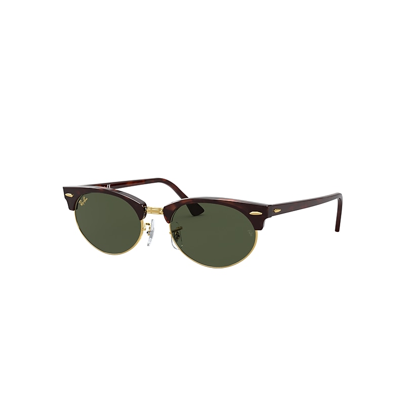 Ray-Ban Clubmaster Oval Legend Gold Sunglasses Mock Tortoise Frame Green Lenses 52-19 product image