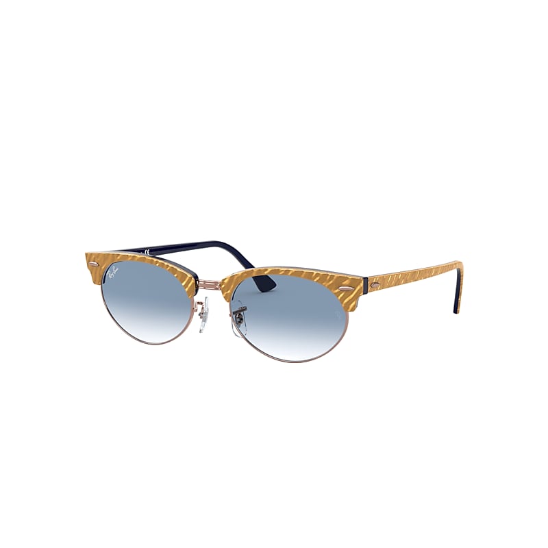 Ray-Ban Clubmaster Oval Sunglasses Wrinkled Beige Frame Blue Lenses 52-19 product image