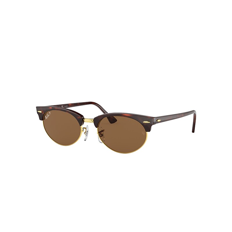 Ray-Ban Clubmaster Oval Sunglasses Mock Tortoise Frame Brown Lenses Polarized 52-19 product image