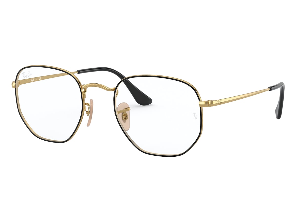 HEXAGONAL OPTICS Eyeglasses with Black On Gold Frame 
