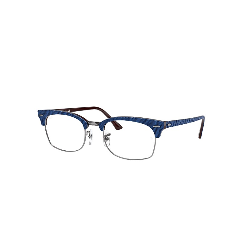 Ray-Ban Clubmaster Square Optics Eyeglasses Wrinkled Blue Frame Clear Lenses 50-21