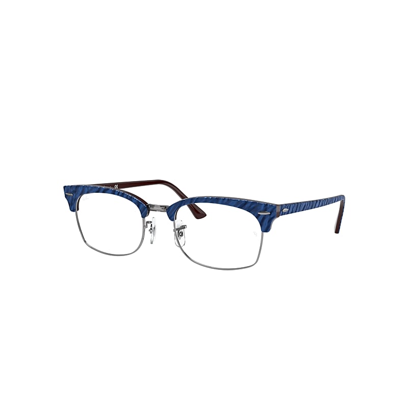 Ray-Ban Clubmaster Square Optics Eyeglasses Wrinkled Blue Frame Clear Lenses 52-21