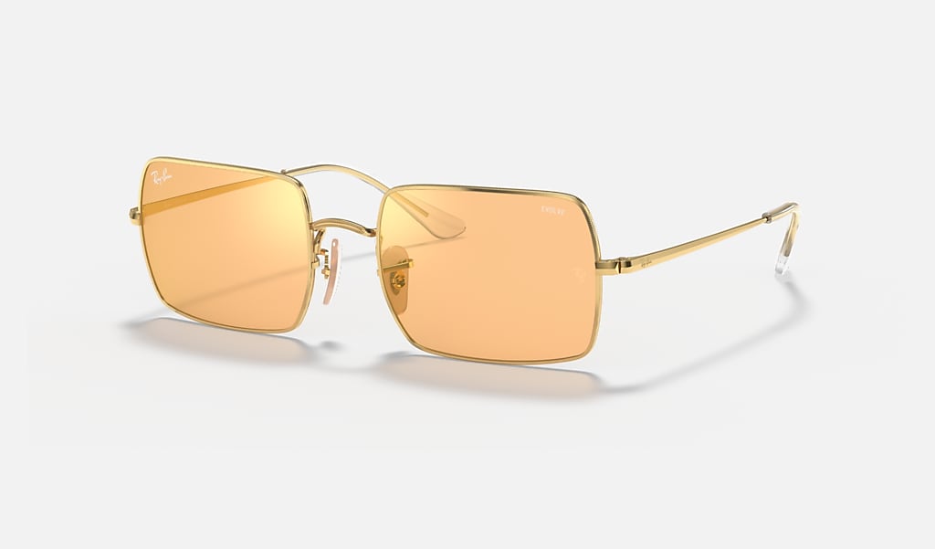 Rectangle 1969 Mirror Evolve Sunglasses in Gold and Orange Photochromic |  Ray-Ban®