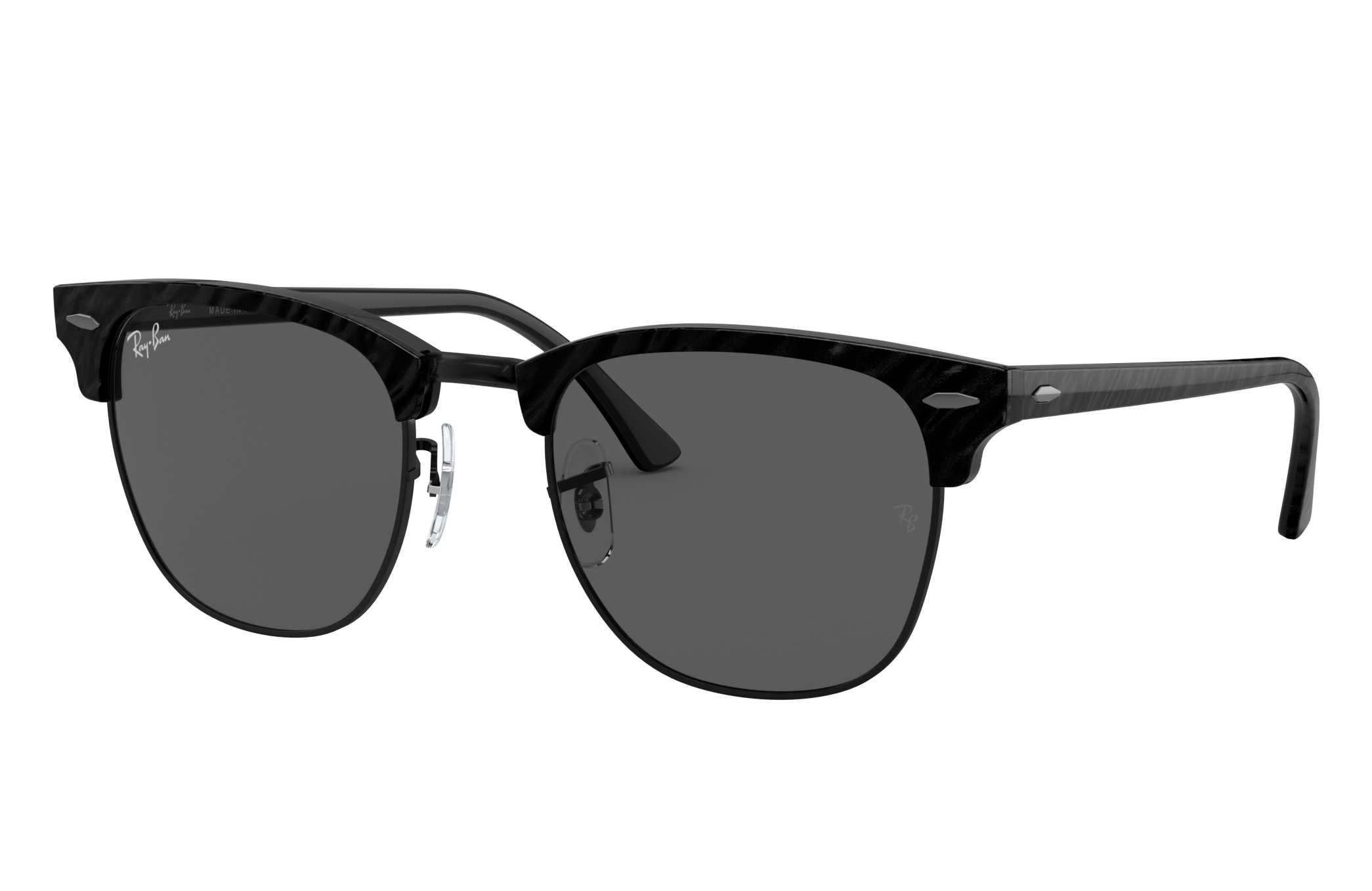 Ray Ban Clubmaster Marble Sunglasses Wrinkled Black Frame Grey Lenses 55-19