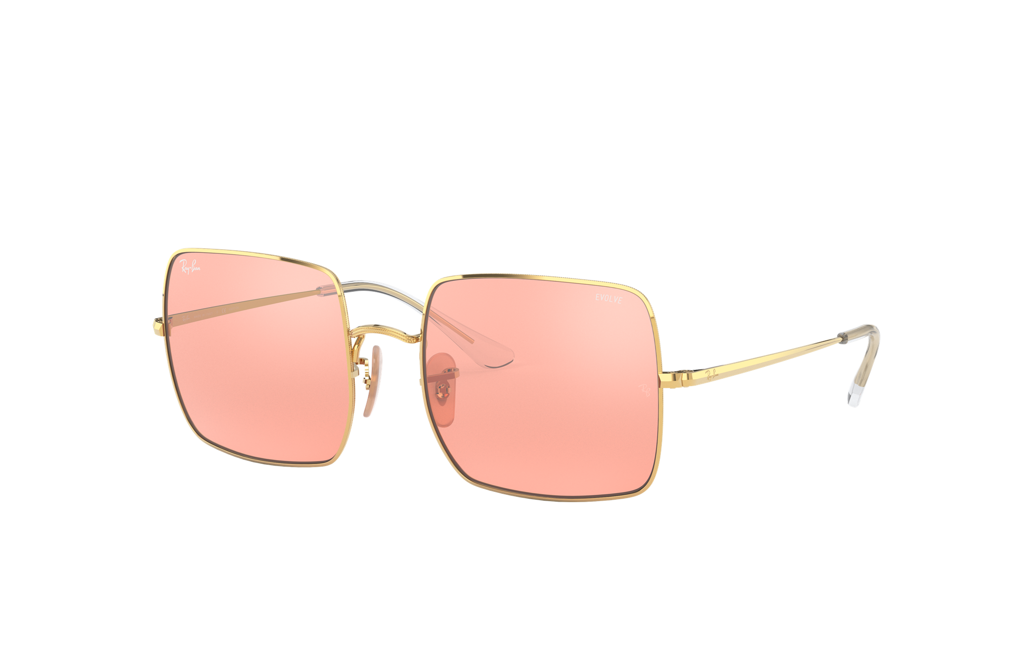 Square 1971 Mirror Evolve Sunglasses in Shiny Gold and Pink/Grey | Ray-Ban®