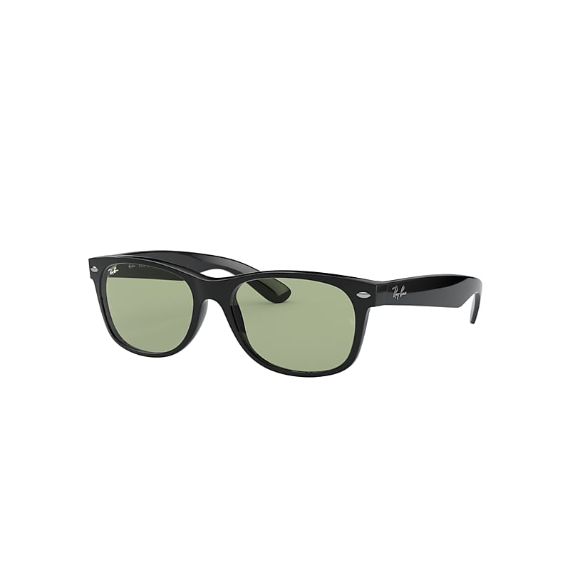 Ray-Ban New Wayfarer Washed Lenses Sunglasses Shiny Black Frame Green Lenses 55-18