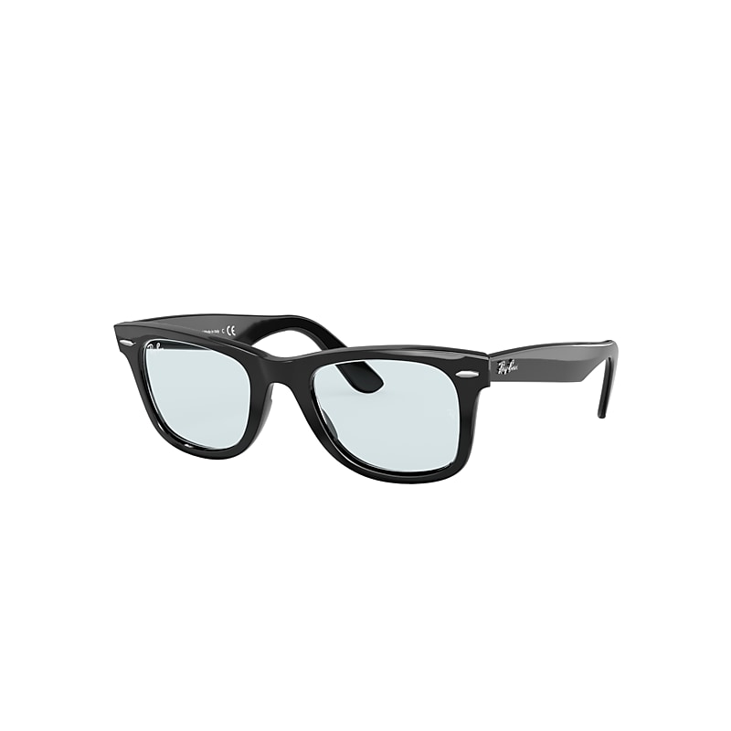 Ray-Ban Original Wayfarer Washed Lenses Sunglasses Shiny Black Frame Grey Lenses 52-22