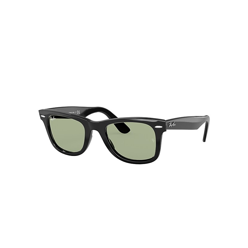 Ray-Ban Original Wayfarer Washed Lenses Sunglasses Shiny Black Frame Green Lenses 52-22