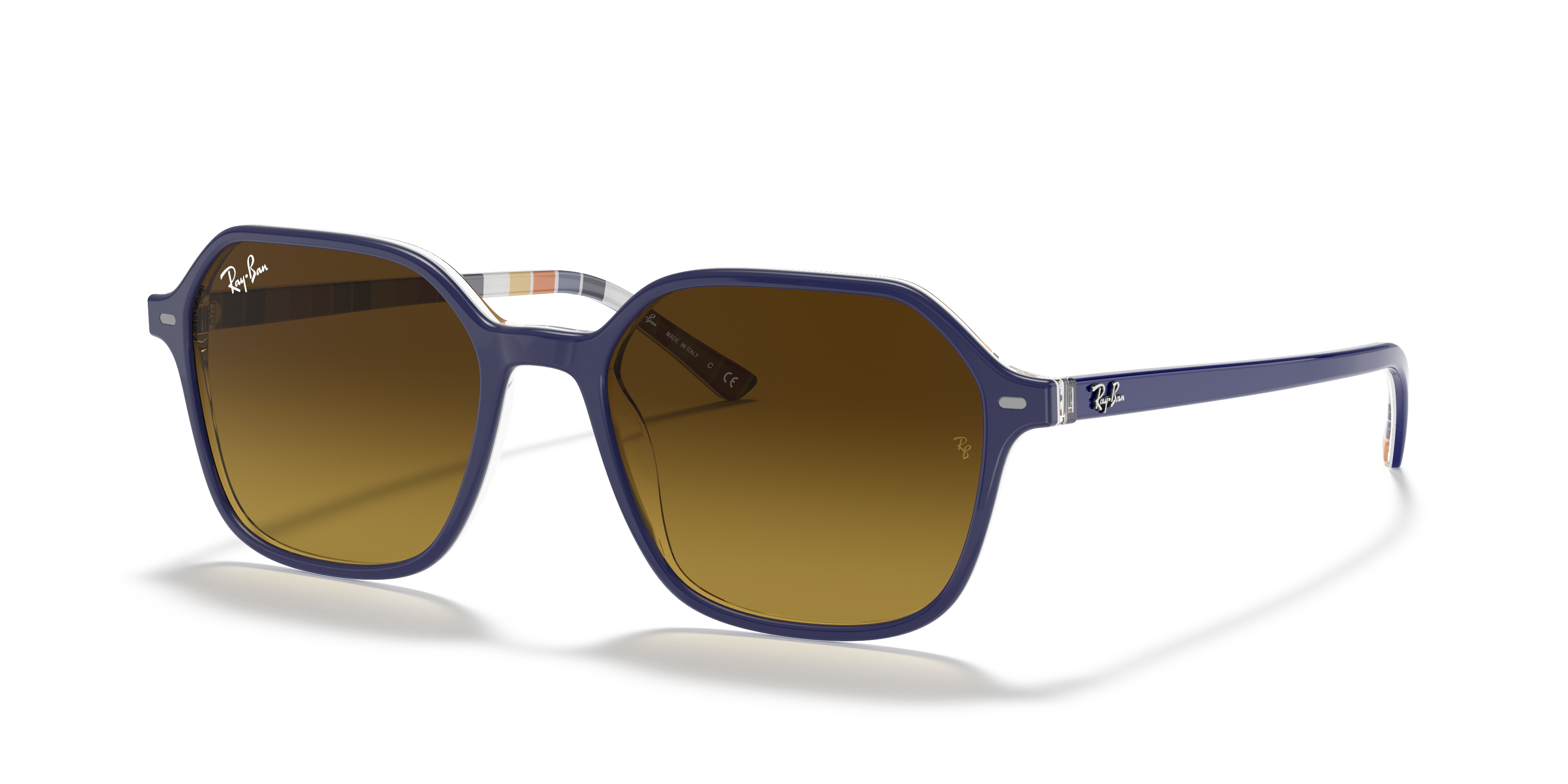 blue and brown ray ban glasses