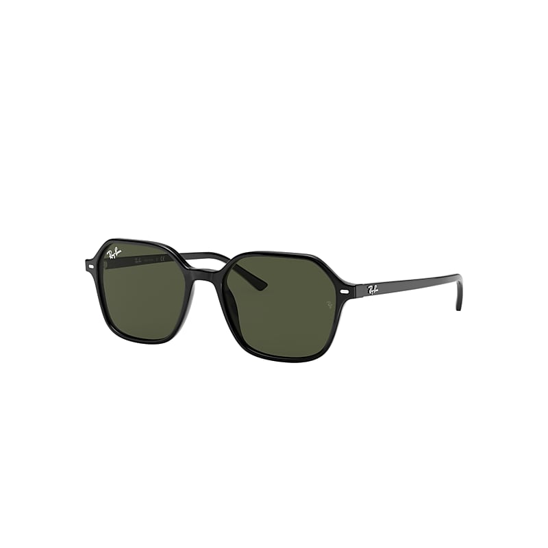 Ray-Ban John Sunglasses Shiny Black Frame Green Lenses 53-18