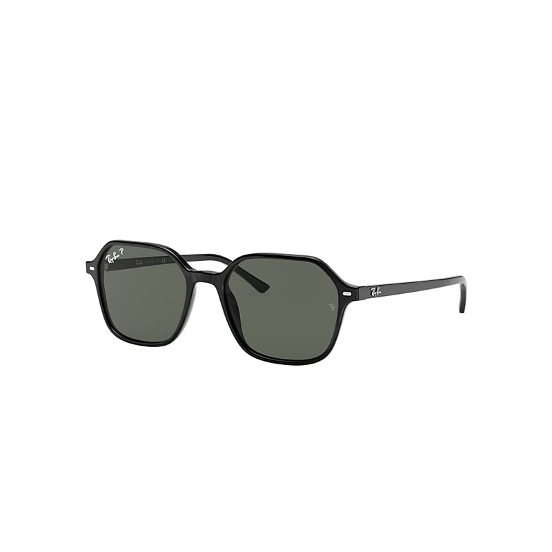 Ray-Ban John Sunglasses Shiny Black Frame Green Lenses Polarized 51-18