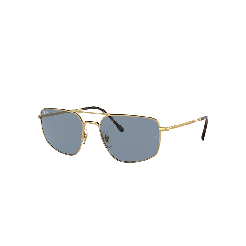 Ray-Ban Rayban Rectangular Gold Metal Frame Blue Lens Sunglasses|