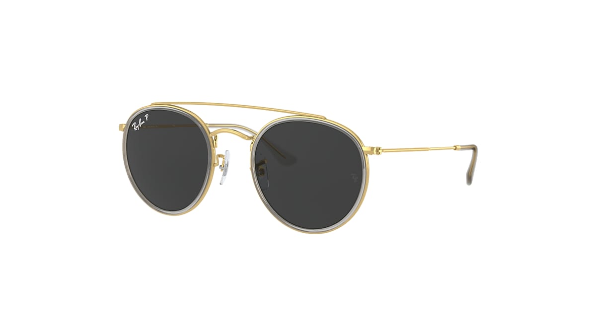 ROUND DOUBLE BRIDGE Sunglasses in Gold and Black