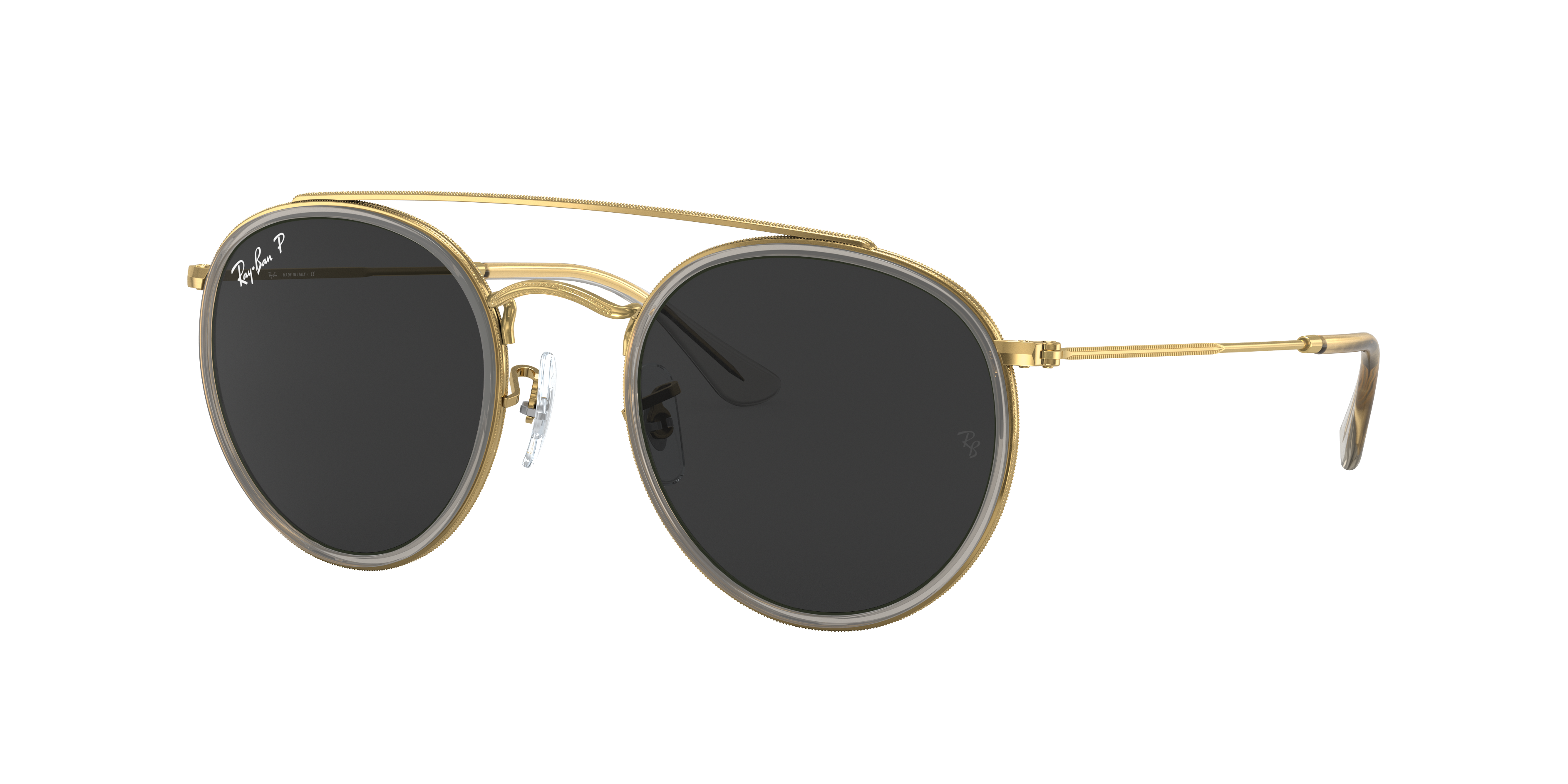 Round Double Bridge Sunglasses in Gold and Black | Ray-Ban®