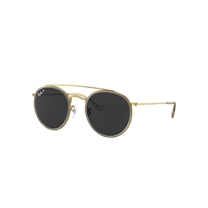 Ray-Ban Round Double Bridge Sunglasses Shiny Gold Frame Black Lenses Polarized 51-22 product image