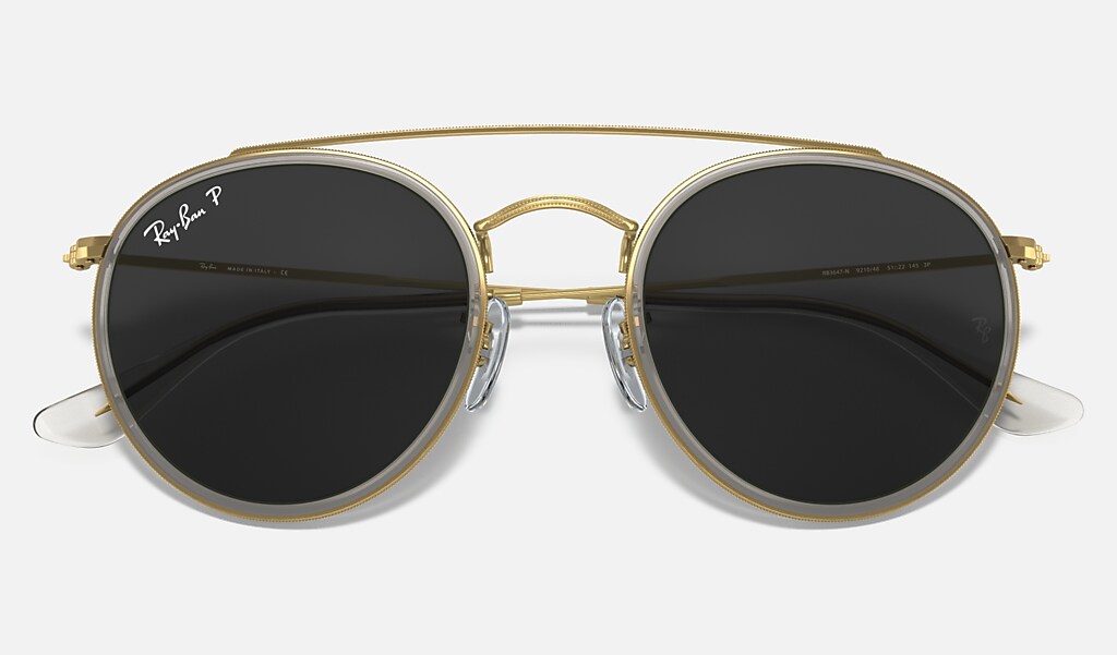 Round Double Bridge Sunglasses in Gold and Black | Ray-Ban®