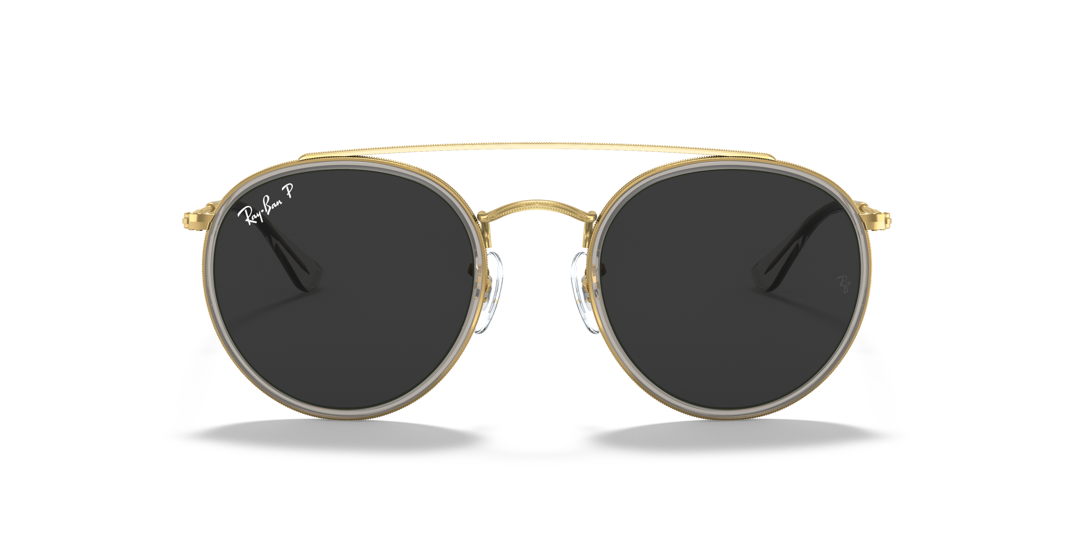 ray ban round double bridge black gold